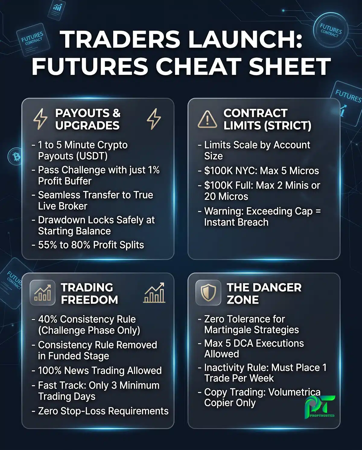 traders-launch-futures-prop-firm-rules-payouts-infographic