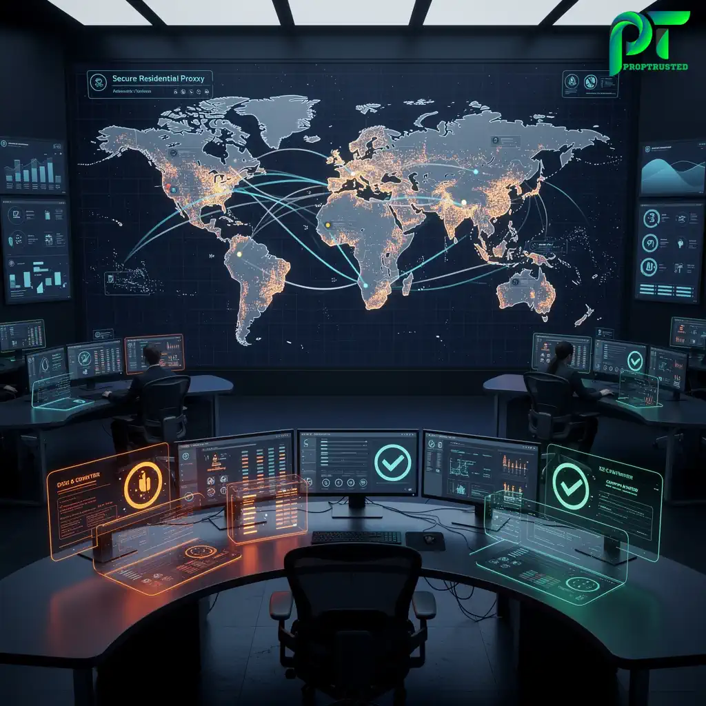 FundedNext strict server IP logging and VPN compliance safety checklist visualization.