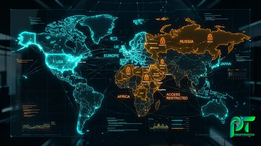 E8 Markets restricted countries map and USA regulatory access