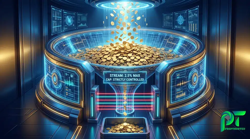 Tiered payout cap structure and 2.5% limit on E8 One proprietary trading accounts