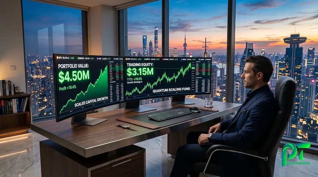 Institutional trading desk representing high capital allocation and scaling at Top One Futures and DayTraders.