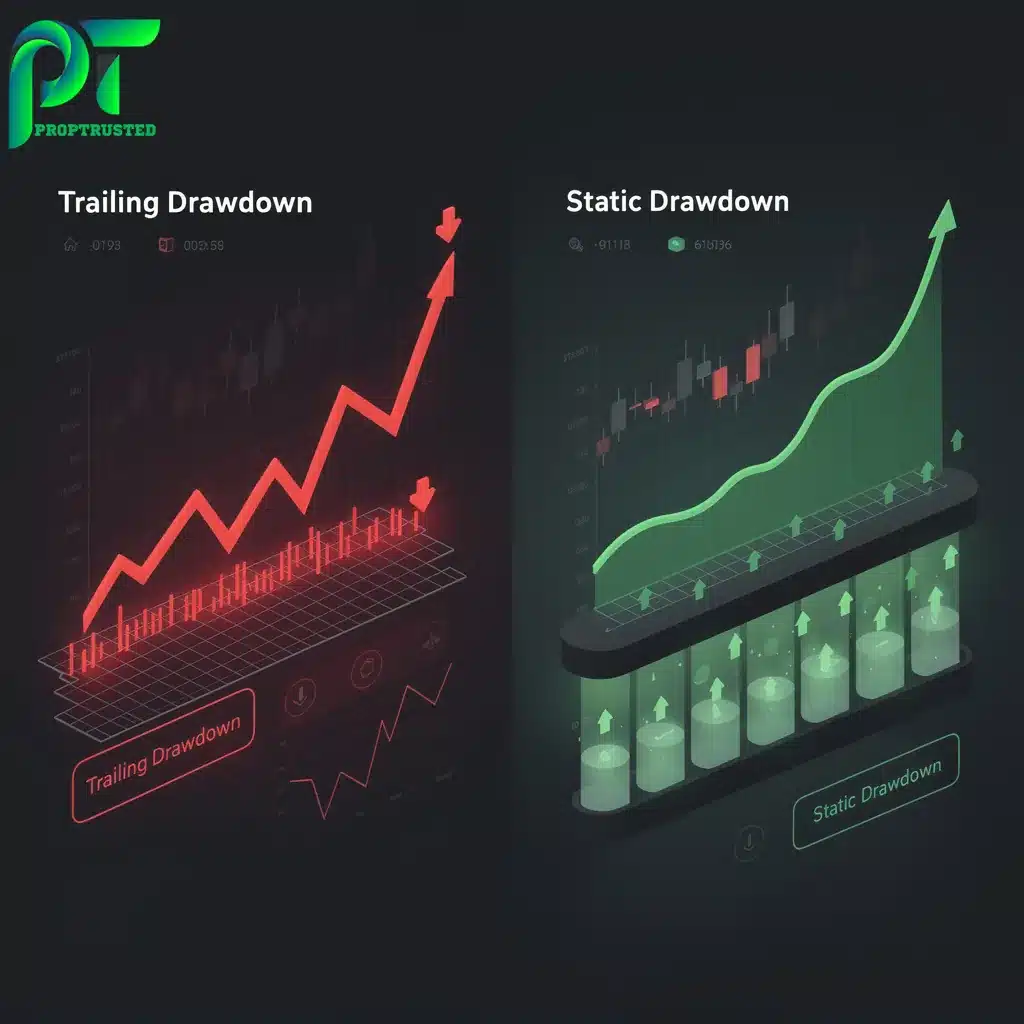 Visual breakdown of how intraday trailing drawdown calculates maximum loss from high-water mark equity peaks.